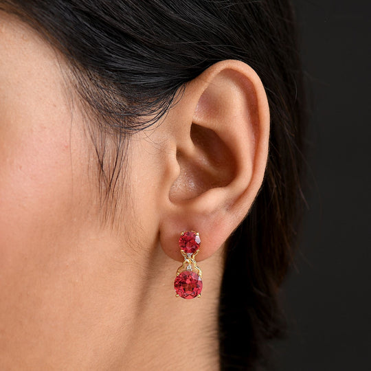 D'joy Lab Grown Padparadscha-Saphir Ohrringe 925 Silber 750 Gelbgold Vermeil ca. 8.28 ct