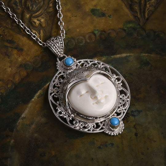 Royal Bali Kollektion - D'Joy Sleeping Beauty Türkis, Ox Bone Anhänger 925 Silber ca. 0,59 ct.