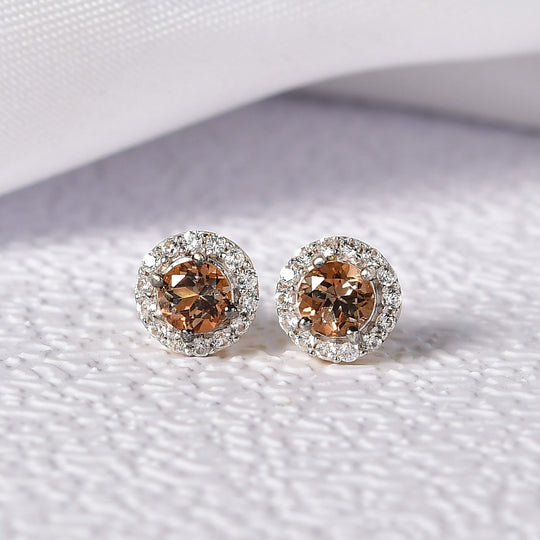 D'Joy AA Andalusit, Weißer Zirkon Ohrringe 925 Silber 750 Gelb Vergoldet ca. 0.89 ct