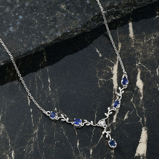 D'Joy Masoala Saphir (Fissure gefüllt) Halskette ca. 45 cm 925 Silber platiniert ca. 0.48 ct