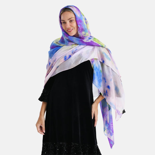 LA MAREY Signature Seidenschal aus 100% Maulbeerseide, 110 x 195 cm, Lila Floral
