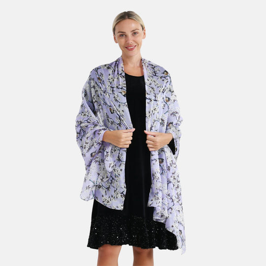 LA MAREY Signature Seidenschal aus 100% Maulbeerseide, 110 x 195 cm, Lila Floral