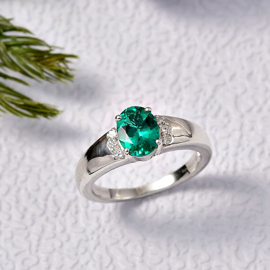 LUXURIANT DIAMOND - AAA Lab Grown Kolumbianischer Smaragd, Lab Grown Diamant Ring 925 Silber rhodiniert (Größe 20.00) ca. 1.43 ct