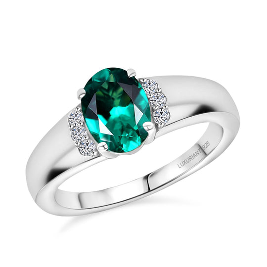 LUXURIANT DIAMOND - AAA Lab Grown Kolumbianischer Smaragd, Lab Grown Diamant Ring 925 Silber rhodiniert (Größe 20.00) ca. 1.43 ct