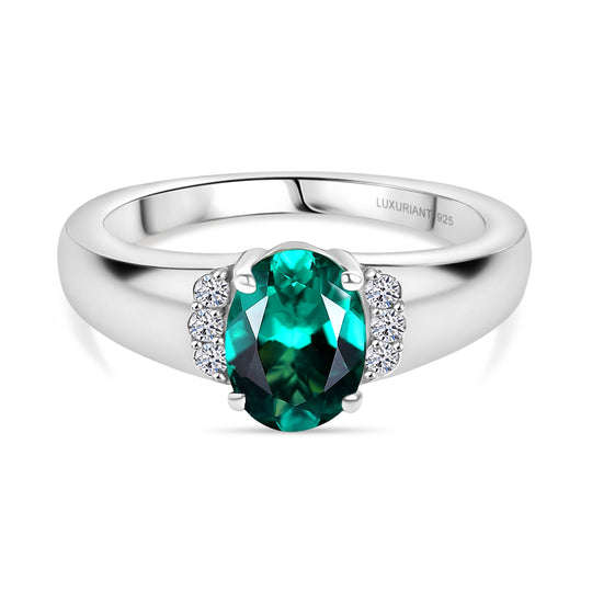 LUXURIANT DIAMOND - AAA Lab Grown Kolumbianischer Smaragd, Lab Grown Diamant Ring 925 Silber rhodiniert (Größe 20.00) ca. 1.43 ct