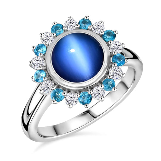 D'Joy Aurora Mondstein, Weißer Zirkon Ring 925 Silber rhodiniert (Größe 19.00) ca. 2,99 ct