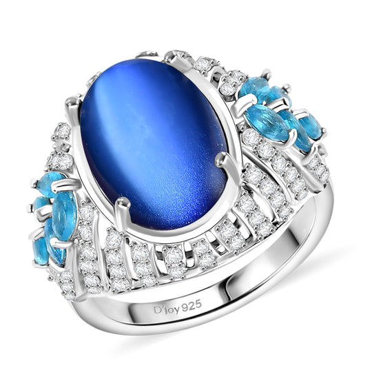 D'Joy Aurora Mondstein, Neon Apatit Ring 925 Silber rhodiniert (Größe 21.00) ca. 7,97 ct