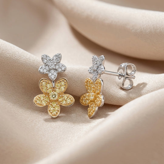 LUXURIANT 0,50 ct. VS-EF gelbe und weiße Labor Diamant Ohrringe, 925 Silber rhodiniert