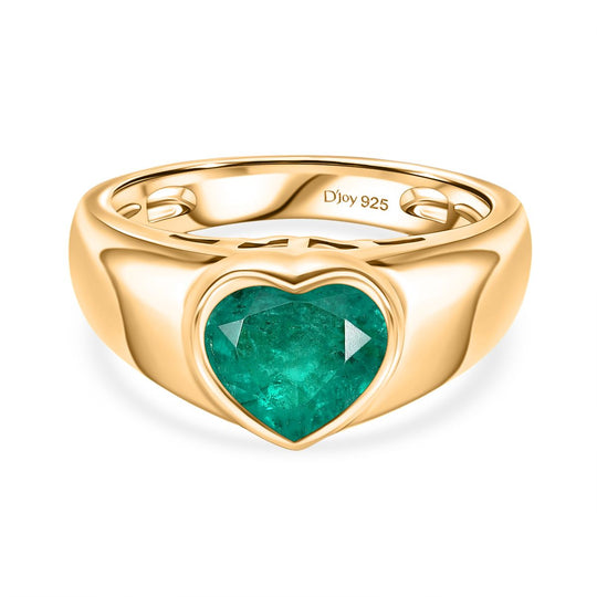 D'Joy Smaragd-Quarz Triplette Ring 925 Silber 750 Gelb Vergoldet (Größe 19.00) ca. 2,18 ct