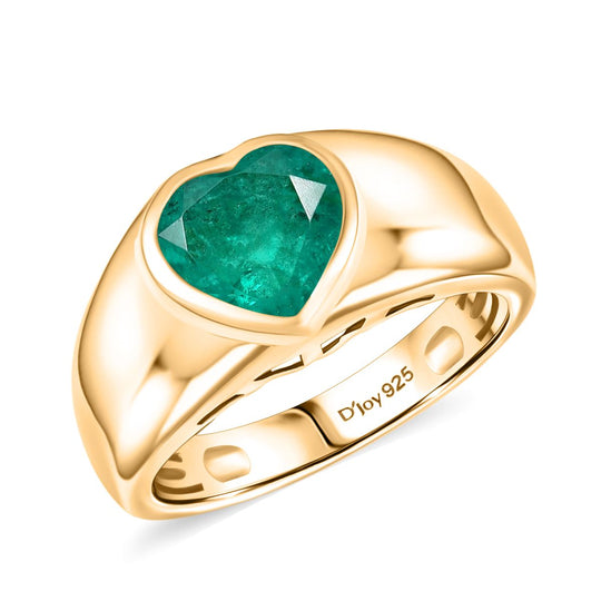 D'Joy Smaragd-Quarz Triplette Ring 925 Silber 750 Gelb Vergoldet (Größe 19.00) ca. 2,18 ct