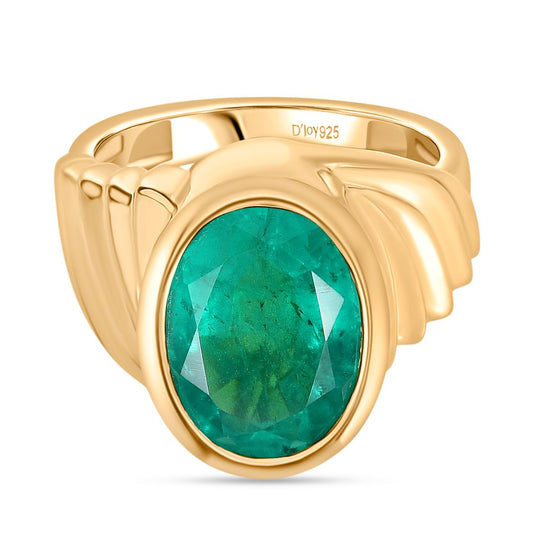 D'Joy Smaragd-Quarz Triplette Ring 925 Silber 750 Gelb Vergoldet (Größe 16.00) ca. 5,74 ct