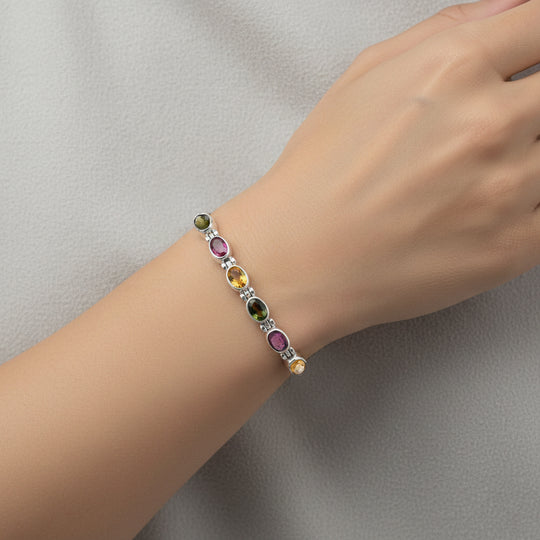 D'Joy Royal Bali Mehrfarbig-Turmalin Armband ca. 19 cm 925 Silber ca. 3.13 ct
