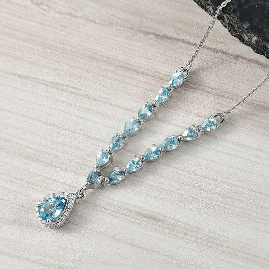 D'Joy AA Blauer Zirkon Halskette ca. 45 cm 925 Silber rhodiniert ca. 4.07 ct