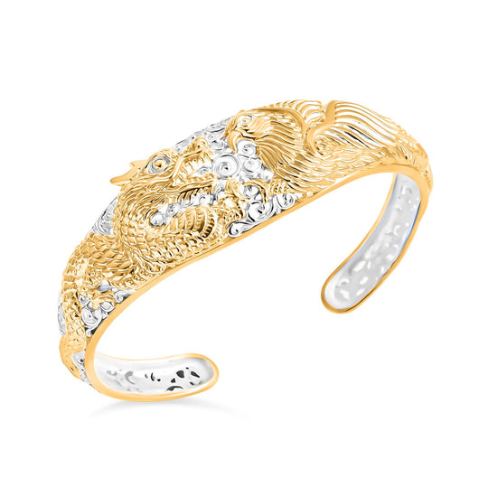 Royal Bali - Drachen und Phoenix Armreif, 925 Silber 916 Gelbgold Vermeil, 23.61g