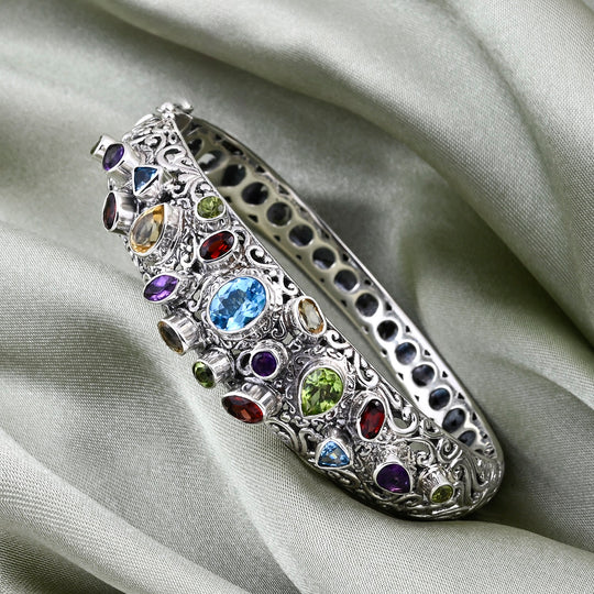 D'Joy Royal Bali Mehrfarbiger Schweizer Blautopas, Peridot Armreif ca. 19 cm 925 Silber ca. 6.99 ct