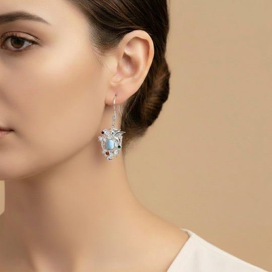 D'Joy Royal Bali Larimar, Citrin Ohrringe 925 Silber ca. 9.76 ct