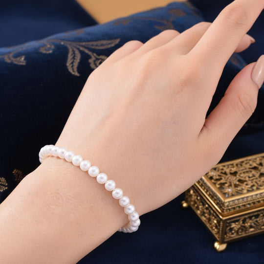 D'Joy AAA Zhuji Akoya-Perle (5-6mm) 18+5cm Armband, 925 Silber 585 vergoldet