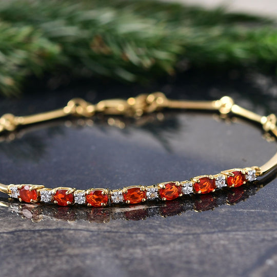 D'Joy AAA Blaze Feueropal, Weißer Zirkon Armband ca. 19 cm 925 Silber 750 Gelbgold Vermeil ca. 1,12 ct.
