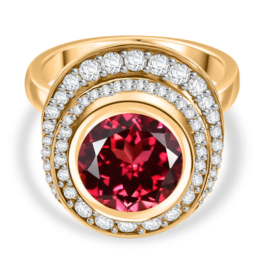 D'joy Lab Grown Padparadscha-Saphir, Weißer Zirkon Ring 925 Silber 750 Gelbgold Vermeil (Größe 17.00) ca. 6.39 ct