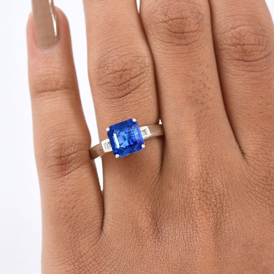 LUXURIANT AA Natürlicher Kaschmir-Kyanit, Lab Grown Diamant Ring 925 Silber rhodiniert (Größe 18.00) ca. 3.15 ct