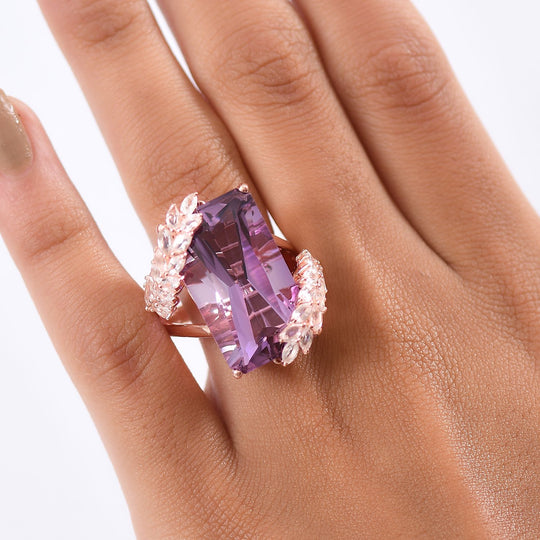 D'Joy AAA Rose De France Amethyst, Weißer Topas Ring 925 Silber 750 Roségold Vermeil (Größe 17.00) ca. 23,70 ct