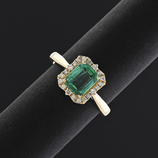 AAA Kagem Sambischer Smaragd, Weißer Diamant Ring, AGI zertifiziert und geprüft, 417 Gelbgold (Größe 18.00) (7-8 Werktage Lieferzeit) ca. 1.70 ct