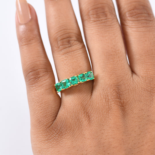 LUXURIANT - AAA Lab Grown Kolumbianischer Smaragd, Lab Grown Diamant Ring 925 Silber rhodiniert (Größe 17.00) ca. 1.60 ct
