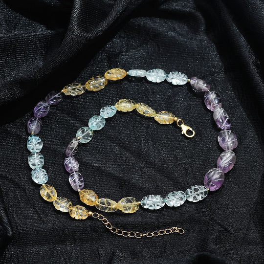 Aquamarin, Afrikanischer Amethyst, Citrin Halskette ca. 45 cm mit 5 cm extender, 925 Silber 750 Gelbgold Vermeil ca. 130.00 ct