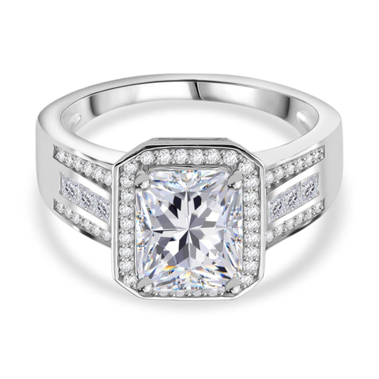 ALLE ERSTEMAL RADIANTA GRA zertifiziert RADIANT-SCHLIFF Moissanit (D-VVS) Ring 925 Silber rhodiniert (Größe 16.00) ca. 3.00 ct