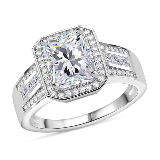 ALLE ERSTEMAL RADIANTA GRA zertifiziert RADIANT-SCHLIFF Moissanit (D-VVS) Ring 925 Silber rhodiniert (Größe 16.00) ca. 3.00 ct