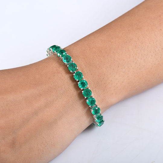 D'Joy Smaragd-Quarz Triplette Armband ca. 19 cm 925 Silber rhodiniert ca. 32,46 ct.
