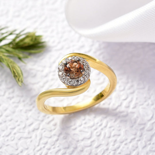 D'Joy AA Andalusit, Weißer Zirkon Ring 925 Silber 750 Gelb Vergoldet (Größe 19.00) ca. 0,68 ct