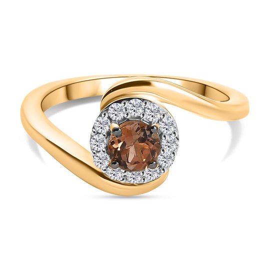 D'Joy AA Andalusit, Weißer Zirkon Ring 925 Silber 750 Gelb Vergoldet (Größe 19.00) ca. 0,68 ct