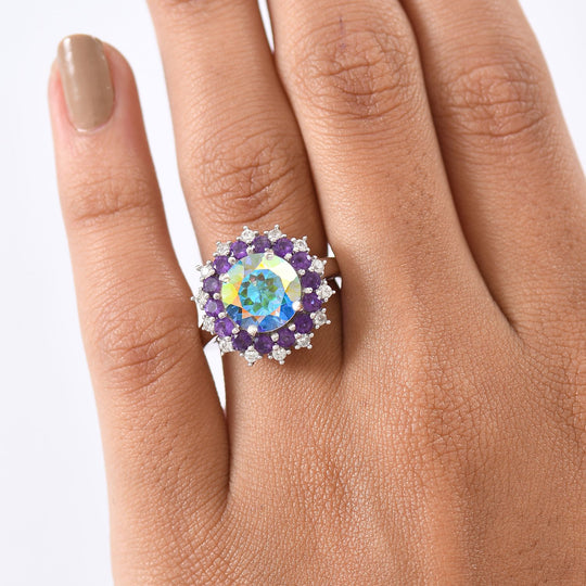 D'Joy Merkur mystischer Topas, Afrikanischer Amethyst Ring 925 Silber Rhodiniert (Größe 16.00) ca. 5,89 ct