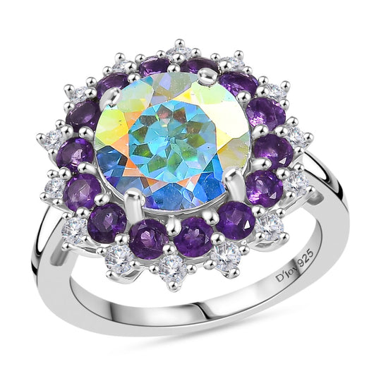 D'Joy Merkur mystischer Topas, Afrikanischer Amethyst Ring 925 Silber Rhodiniert (Größe 16.00) ca. 5,89 ct