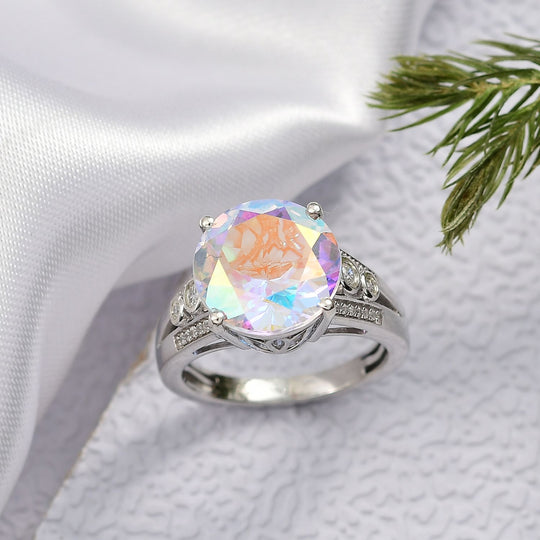 D'Joy Merkur mystischer Topas, Weißer Zirkon Ring 925 Silber rhodiniert (Größe 21.00) ca. 7,70 ct