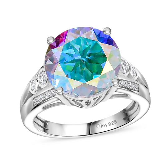 D'Joy Merkur mystischer Topas, Weißer Zirkon Ring 925 Silber rhodiniert (Größe 21.00) ca. 7,70 ct