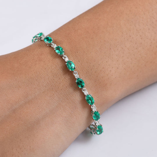 Luxuriant - AAA Lab Grown Kolumbianischer Smaragd, Lab Grown Diamant Armband ca. 19 cm 925 Silber rhodiniert ca. 7.50 ct