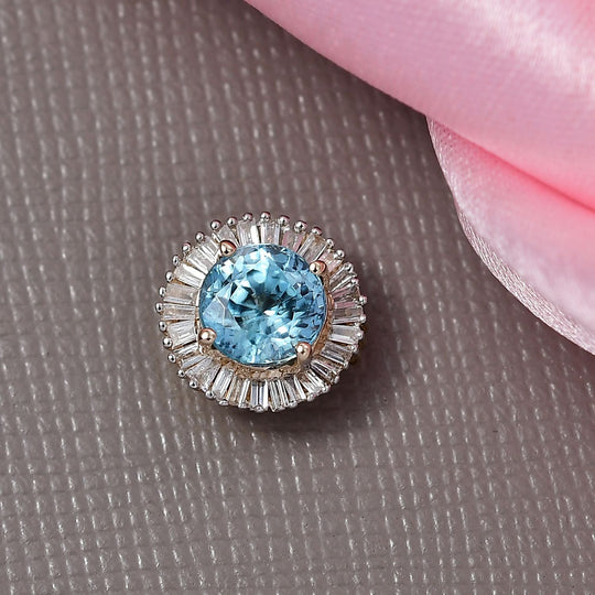 AAA Blauer Zirkon, Weißer Diamant Anhänger 585 Gold ca. 1,59 ct.