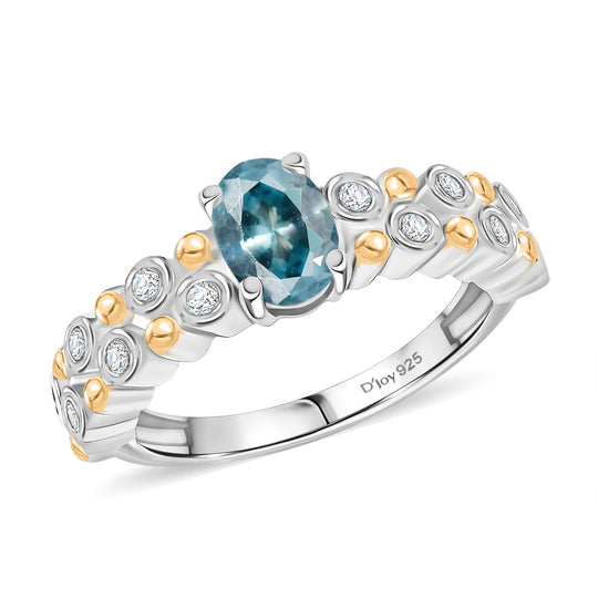 D'Joy AA Blauer Zirkon, Weißer Zirkon Ring 925 Silber platiniert und vergoldet (Größe 17.00) ca. 1,55 ct