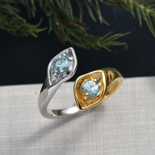 D'Joy Blauer Zirkon Ring 925 Silber platiniert und vergoldet (Größe 20.00) ca. 0,68 ct