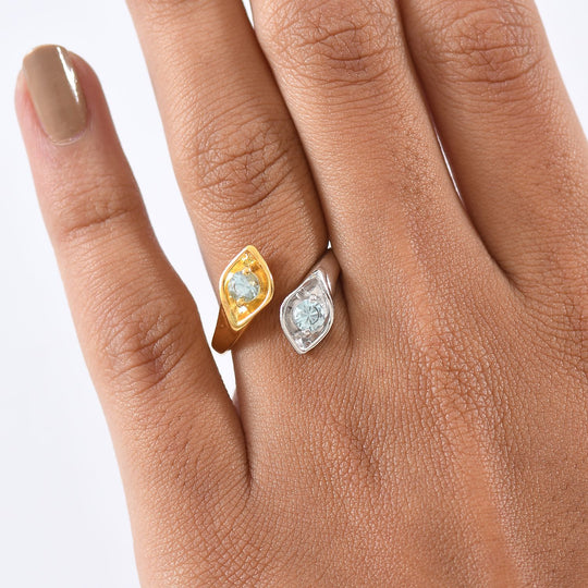 D'Joy Blauer Zirkon Ring 925 Silber platiniert und vergoldet (Größe 20.00) ca. 0,68 ct