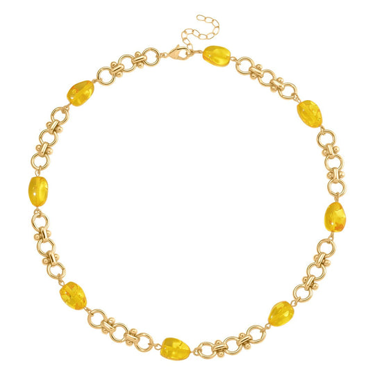 Simulierte Gelbe Bernstein Halskette, ca. 50 cm + 5 cm Extender, goldfarben