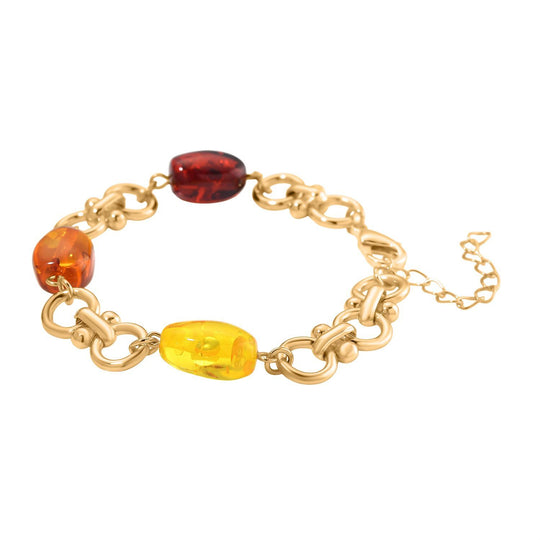 Simuliertes Mehrfarbiges Bernstein Armband ca. 19 cm + 5 cm Extender, goldfarben