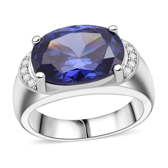 LUSTRO STELLA - Blauer Zirkonia, Weißer Zirkonia Ring 925 Silber rhodiniert (Größe 21.00)