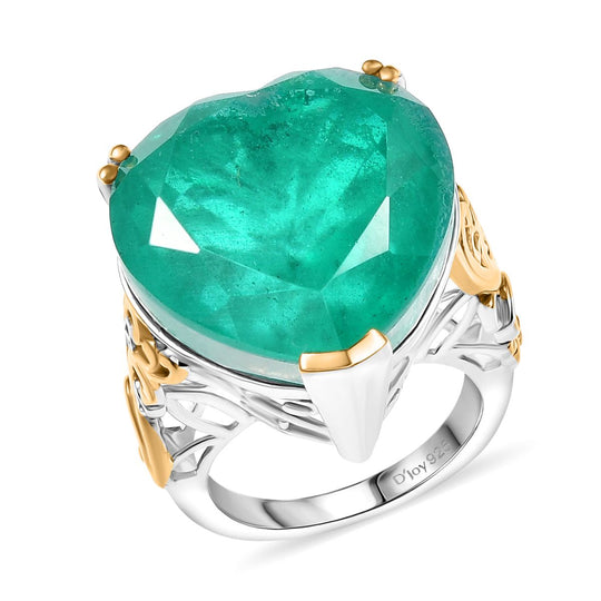 D'Joy Smaragd-Quarz Triplette Ring 925 Silber Rhodiniert und 750 Gelbgold Vermeil (Größe 18.00) ca. 35,83 ct