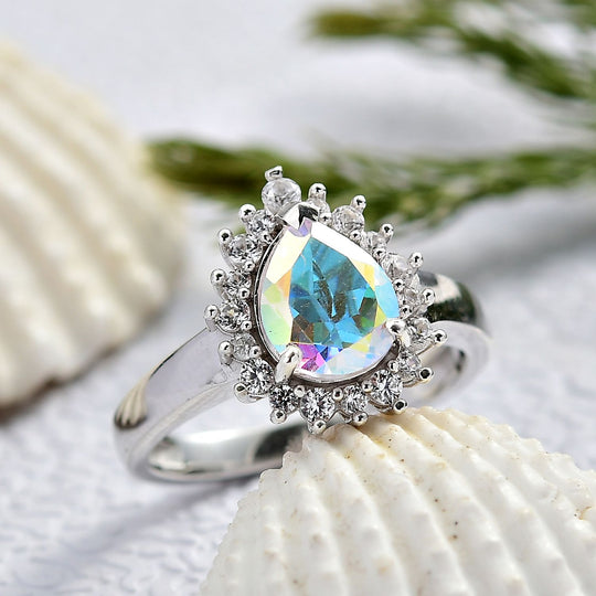 D'Joy Merkur mystischer Topas, Weißer Zirkon Ring 925 Silber platiniert (Größe 20.00) ca. 2,16 ct