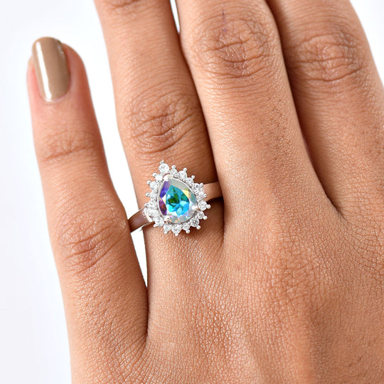 D'Joy Merkur mystischer Topas, Weißer Zirkon Ring 925 Silber platiniert (Größe 20.00) ca. 2,16 ct