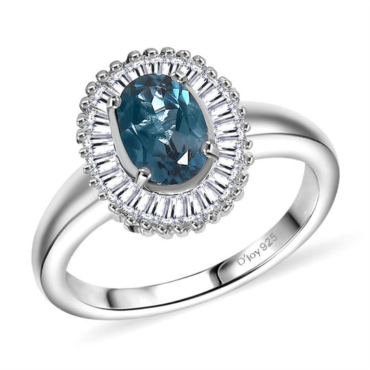 D'Joy London Blau Topas, Moissanit Ring 925 Silber rhodiniert (Größe 18.00) ca. 1.42 ct