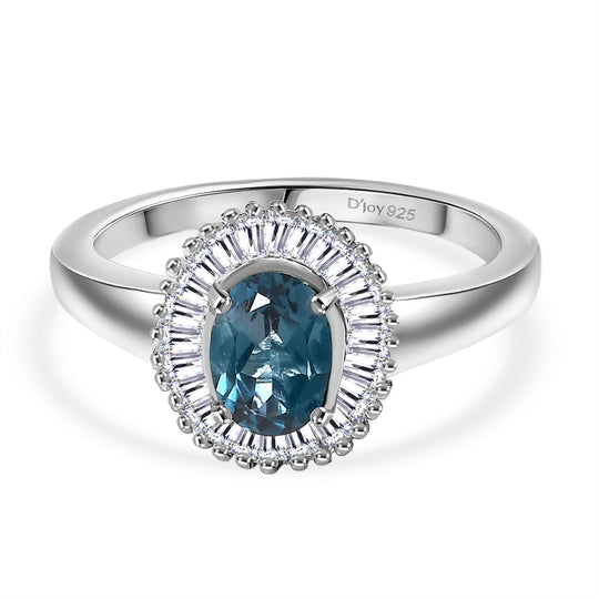 D'Joy London Blau Topas, Moissanit Ring 925 Silber rhodiniert (Größe 18.00) ca. 1.42 ct